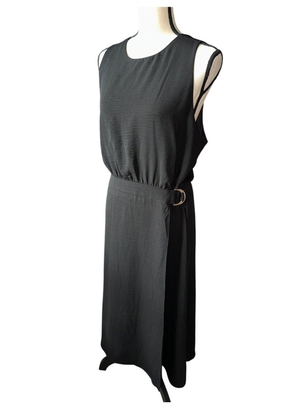 NWT Nine West Black Dress Sleeveless Belted Midi Polyester Lightweight Size XXL